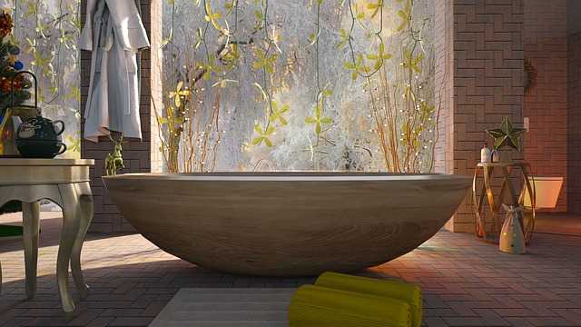 Designer bath tub in bathroom